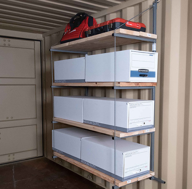 Displaying stable four-shelf system for container interior upgrades
