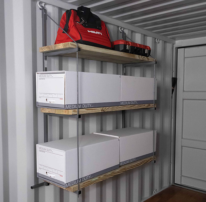 Showing alternative three-shelf interior configuration for container organization